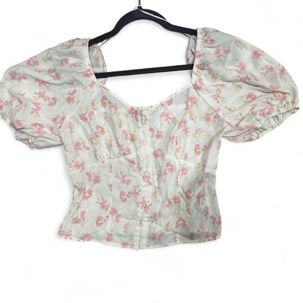 Sienna Sky White & pink floral blouse with puffy sleeves size L